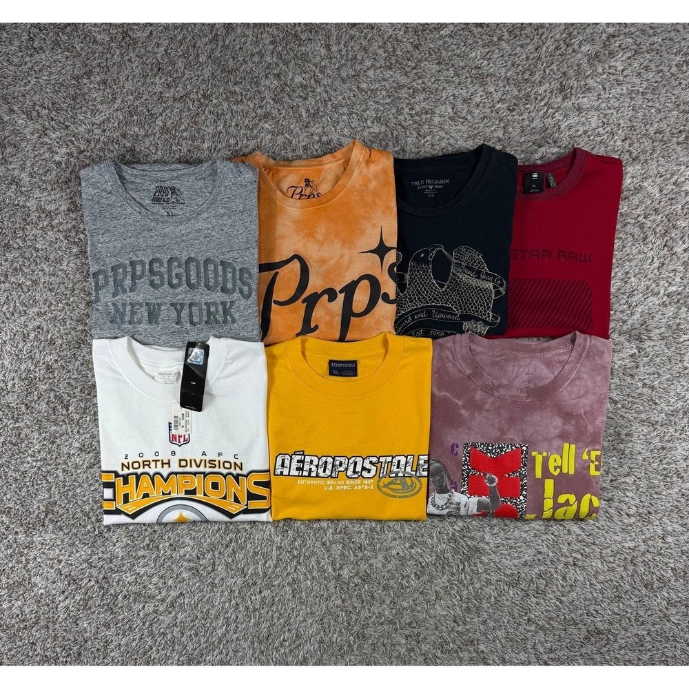 Lot of 7 PRPS, True Religion, RAW, etc Graphic Logo T-Shirt Size XL